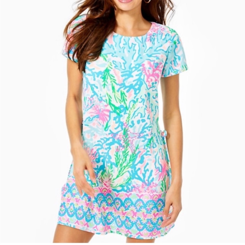 LILLY PULITZER BLANCA STRETCH  MULTI CORAL BAY ENGINEERED ROMPER NWT